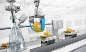 AI and robotics working on a food processing system